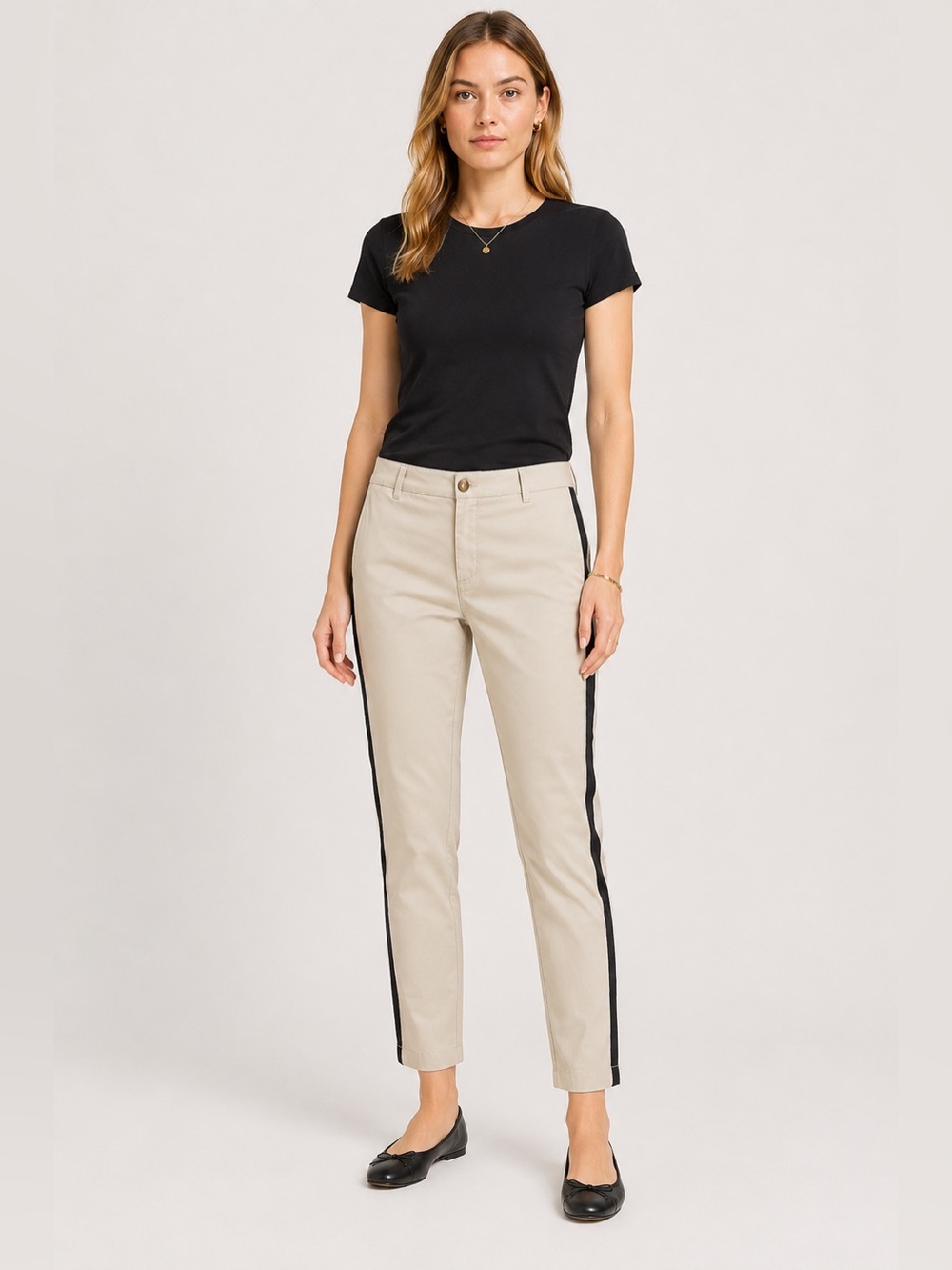 J.Crew‎ High Rise Girlfriend Chino Pants Plus 18 Khaki Side Black Stripe Stretch